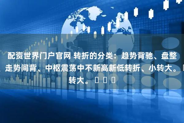 配资世界门户官网 转折的分类：趋势背驰、盘整背驰、走势间背、中枢震荡中不新高新低转折、小转大。 ​​​